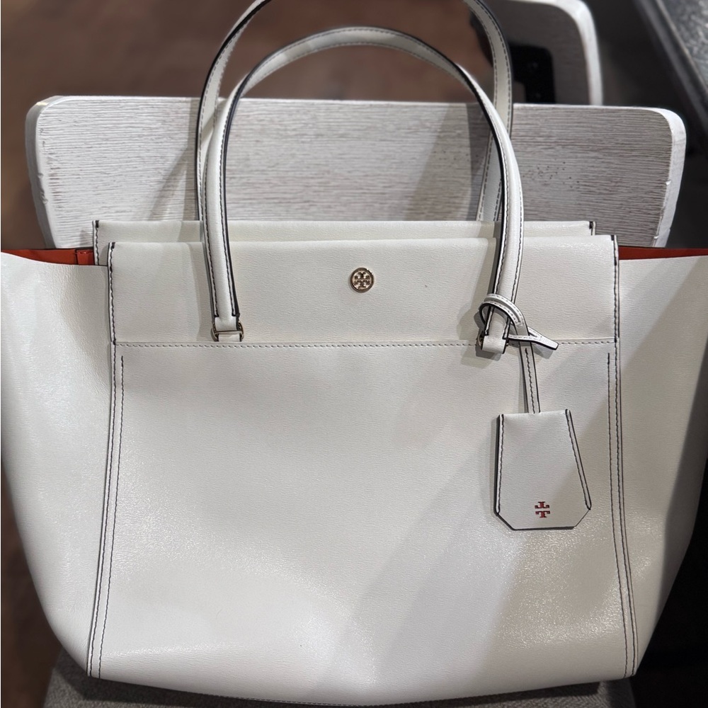 White Leather Tory Burch Tote Bag
